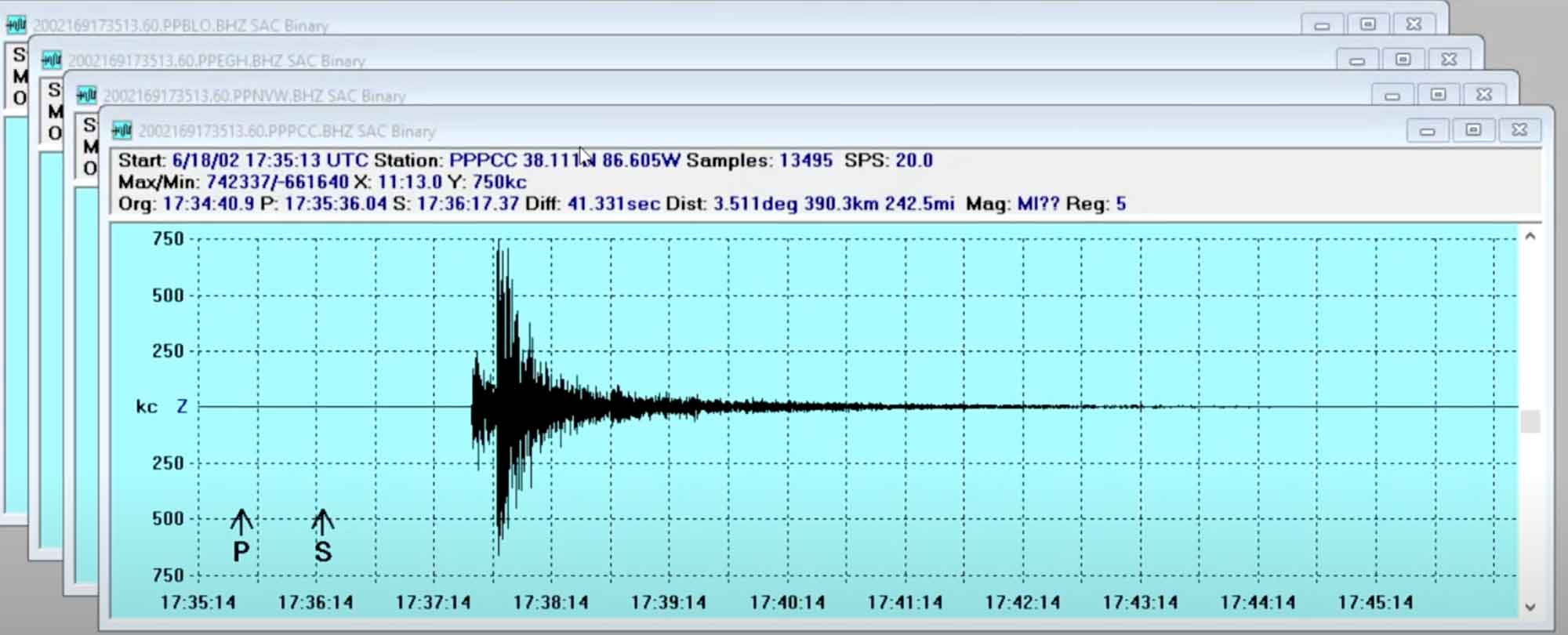 A computer screen displaying a seismograph reading.