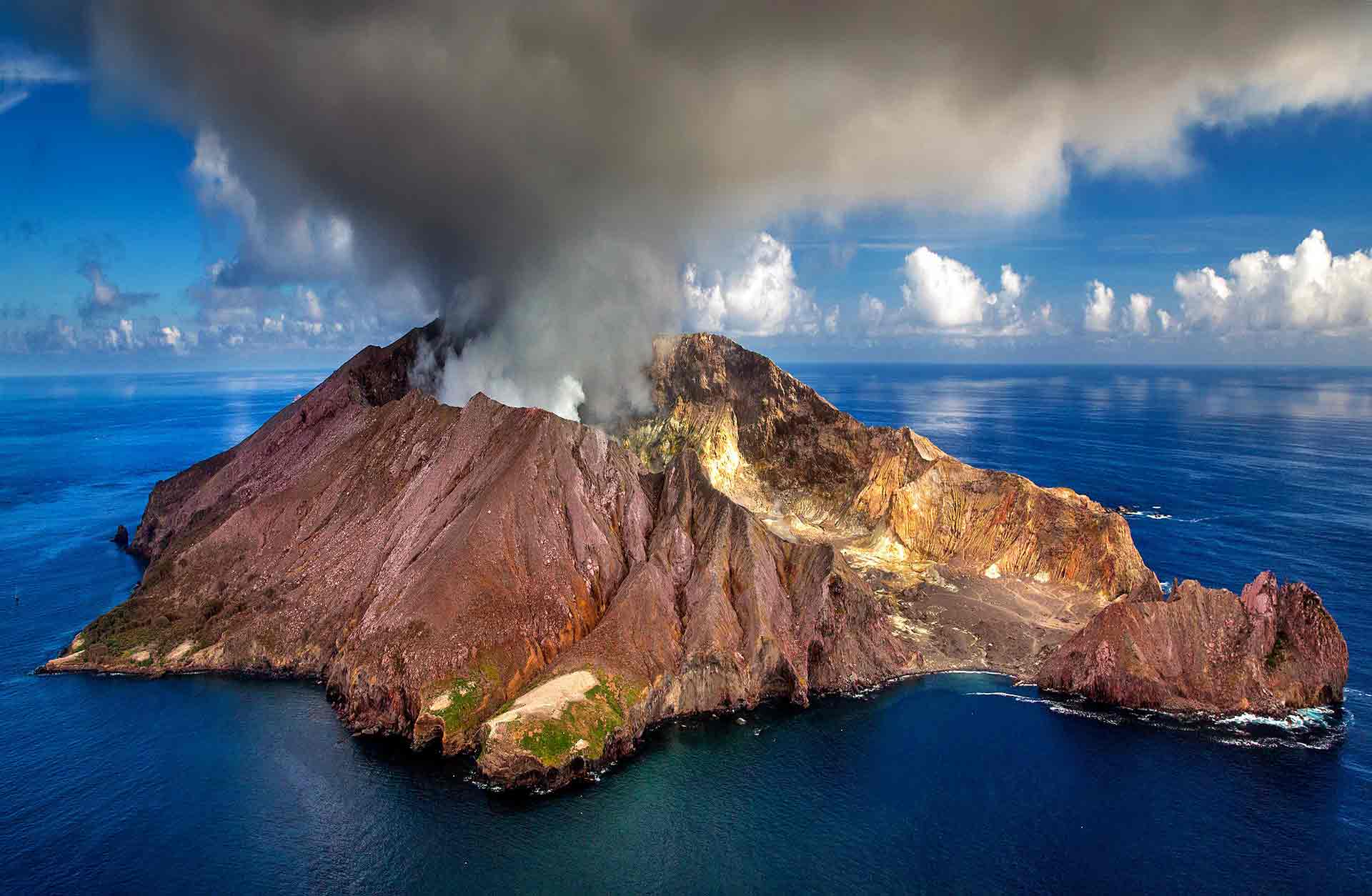 aerial view of an active volcano