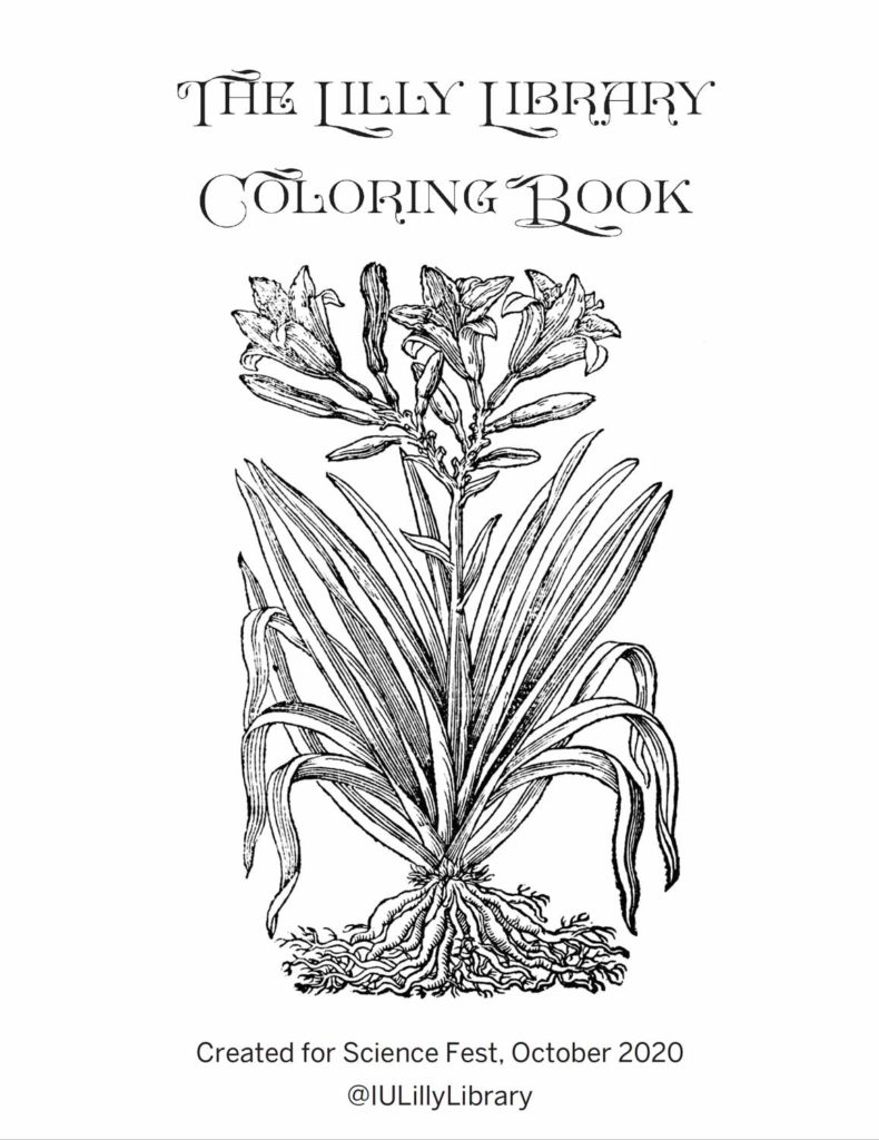 cover of Lilly Library coloring book featuring print of lilies